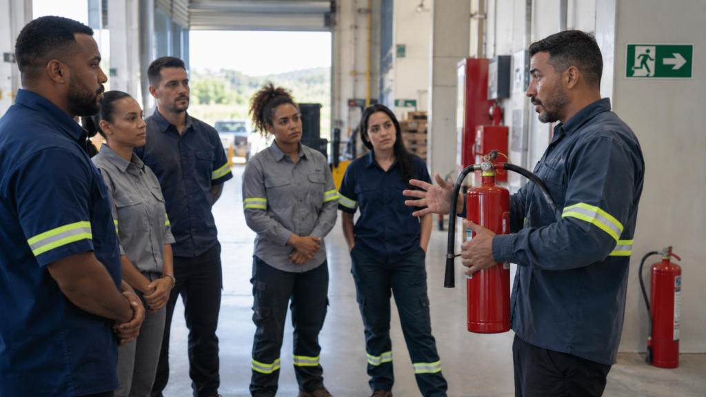 Treinamento de colaboradores sobre segurança contra incêndio e procedimentos de emergência